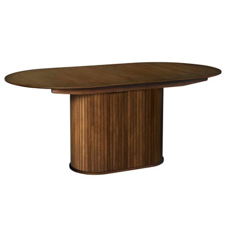 Nola Esstisch, 180/230 | Inkl. Zusatzplatten, Ovaler Esstisch in Geräuchert, Lamellen-Optik, Ausziehbarer Küchentisch, 180/230x100x75cm