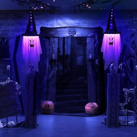 2ST 1M Ghost Witch Hat, Halloween-dekoration med LED-ljusslinga Lämplig för juldeco Vardagsrumsväggfönsterinteriör