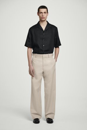 COS Men's Camicia In Lino A Maniche Corte in Nero