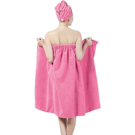 Naisten kylpytakki ja hiustenkuivauspyyhe, mikrokuitu, nopeasti kuivuva, 2-in-1