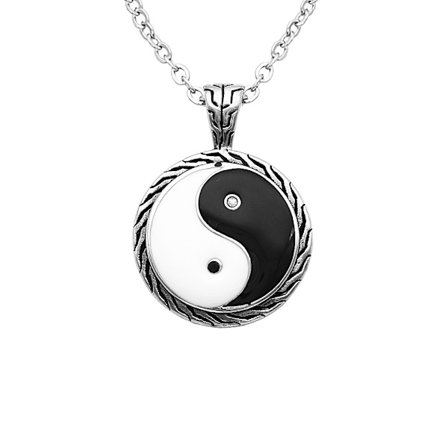 Yin Yang Halsband i Svart och Vitt Rostfritt Stål - FA11 -