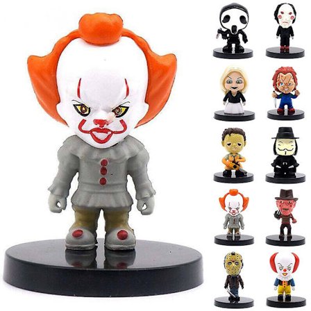 10-pack het skräckfilmkaraktärer Actionfigur Pennywise Saw Billy Chucky Clown Samlarobjekt Modellleksaker Halloween Desktop Ornament