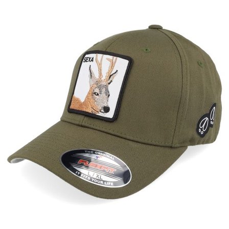 Hunter - Grön flexfit Keps - Sexa Rådjur Bock Wooly Combed Olive Flexfit @ Hatstore