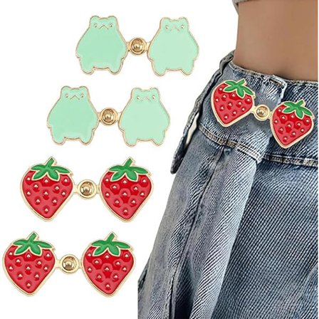 4 stk Buksejustering i midjen, Froskejordbær midjeknapper, Ingen sying nødvendig Jeansknapper, Justerbar midjejustering for løse jeans, DIY Jeans 