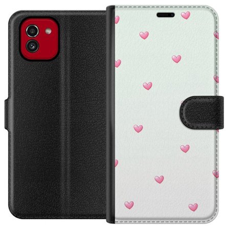 Kompatibel Tegnebogsetui til Samsung Samsung Galaxy A03 Minimalistisk mønster med lyserøde hjerter på en lysegrå baggrund, sødt og enkelt design