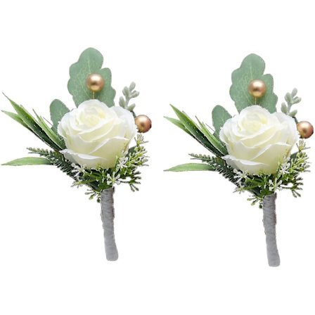 2 stk. Bryllups Boutonniere til Brudgom og Forlover Dragt Dekoration Kunstige Roser Knaphulsblomster til Bryllup