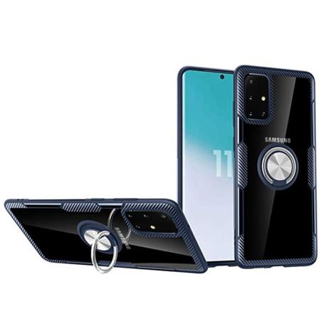 Samsung Galaxy A71 - Skyddsskal med Ringhållare Marinblå/Silver