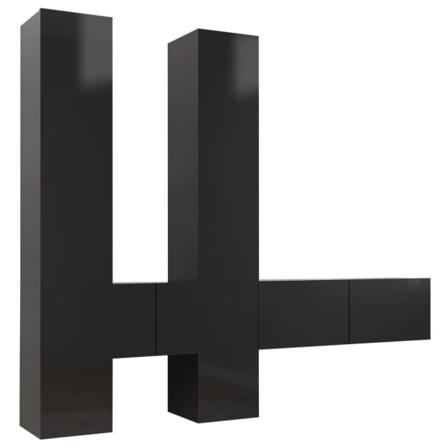 Vidaxl Tv-skåp 6 Delar Svart Högglans Spånskiva Svart