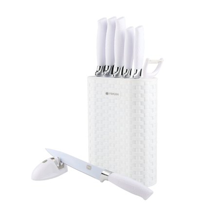 8 Delar Knivset med Ställ för Köket - Köksknivar Skalare och Kni White