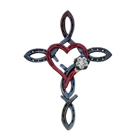 Kryds Dekoration Kærlighed Hjerte Hestesko Metal Ornament Til Udendørs Indendørs 1 Stykke Rød