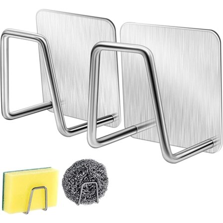 2 stk. svampholdere for vask, sterkt selvklebende svampholder for vask - SUS304 rustfritt stål vanntett svampholder vask Caddy - Sølv