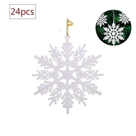 24 stk. Snefnug Juletræspynt Glitrende Hvidt Juletræspynt