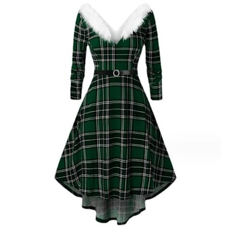 Kvinnors Julpälslappad V-ringad Långärmad Klänning