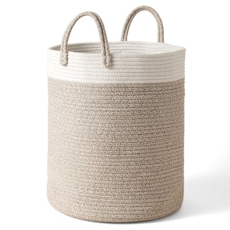 Stor förvaringskorg - Tvättkorg i bomullsrep med handtag för blöjor, filt, leksak, handduk, vävd tvättkorg, heminredning, vit & öken