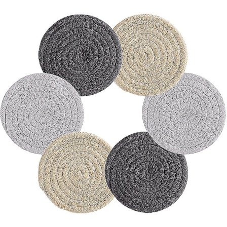 6 stk. Underlag for drikke, bondegård, stoff, flettet, absorberende underlag for tre