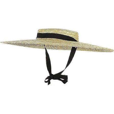 Dame Vintage Boater Stråhat Bred Skygge Flad Top Floppy Derby Stråhat Strand Solhatte med Hagestrop Skygge: 15cm Beige