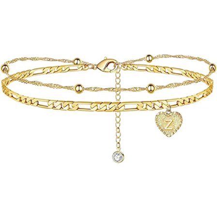 Kvinners fotkjede gull fotkjede (bokstav Z) 26 bokstav hjerte gjør