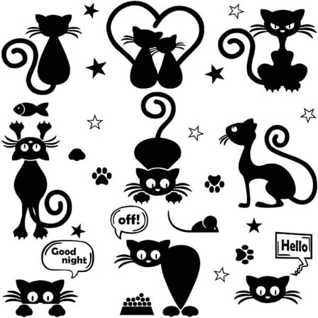 Kattseinäkelliset seinätarra, katin muotoiset kytkimen tarrat musta kissa seinätarra Cr