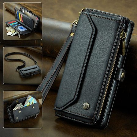 (För Samsung Galaxy S20 Plus) CaseMe tvärs över kroppen mobilplånbok med kortfack och dragkedjeficka, antikollisionsskydd