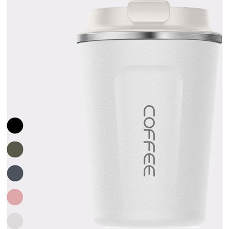 Premium kaffekopp i rustfritt stål for reise, termokopp, tekopp, 380 ml - hvit