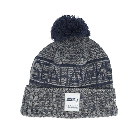New Era - Azul pom Beanie - Seattle Seahawks NFL 25 Sideline Cold Weather Sport Knit Navy/Grey Pom @ Hatstore