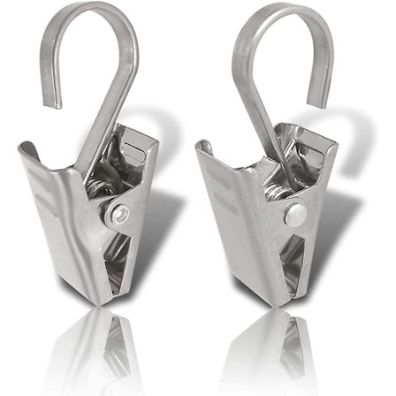 100 st Gardinklämmor med Krokar Bred Platt, Rostfritt Stål Dusch Draperi Klämma, Silver