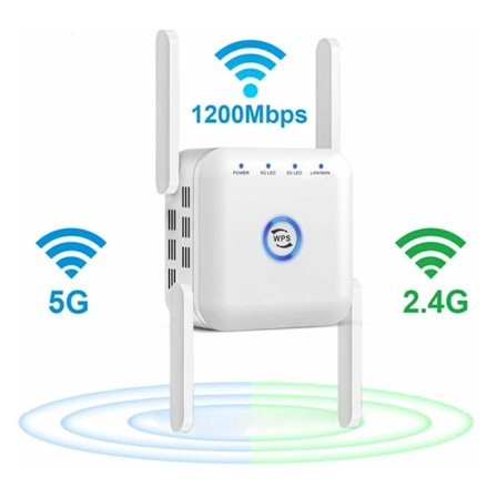 WiFi-repeater Wi-FI-förstärkare Dual Band Repeater 5GHz/2.4GHz Kraftfull WiFi-förstärkare 1200Mbps WLAN Extender Ultrasnabb Förstärker WiFi för 