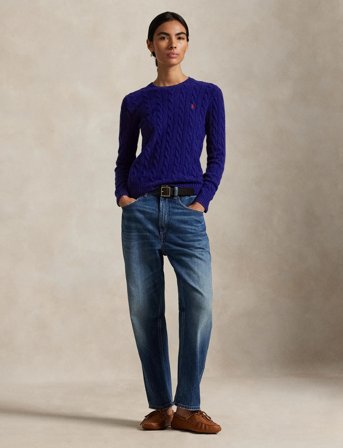 Polo Ralph Lauren Cable Wool-Cashmere Crewneck Sweater - Blue - XL