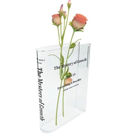 Bokvase i klar akryl, transparent vase for blomster, 20 cm høyde borddekorasjon, boktype blomstervase dekorativ vase - Perfekt