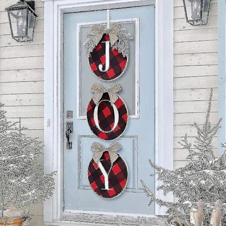 Joulukoristeet - Joy-kyltti - Buffalo Check Plaid -seppele ulko-oveen - R