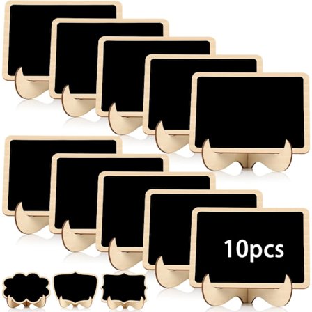 10 x Mini Liitutaulu jalustalla, pieni puinen taulu merkitsemiseen, paikkakortit, koulun hintalaput, paikkakortit, liitutauluteline