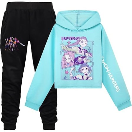 kpop demon hunders Jentehettegensere 2 STK Demon Langermet Sweatshirts og Joggebukser Hunters Tegneserie Anime Klær Antrekk