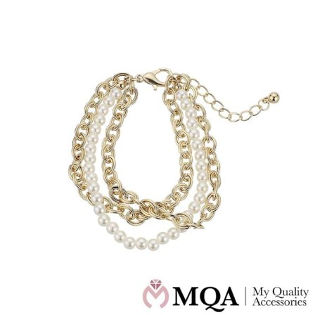 Armband, guld i färg, 3-i-1, pärlor, justerbar