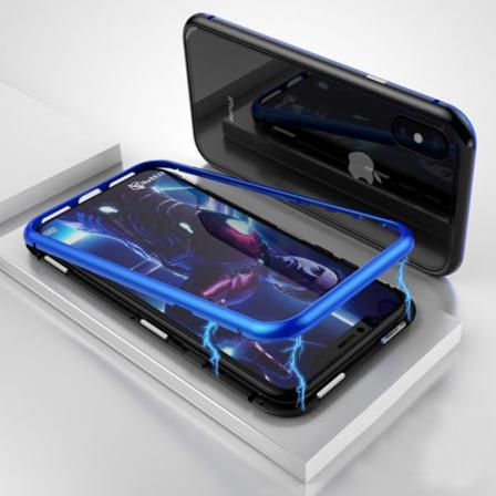 Iphone X/xs - Magnetskal Tunt Skal / Mobilskal Härdat Glas - Blå Svart