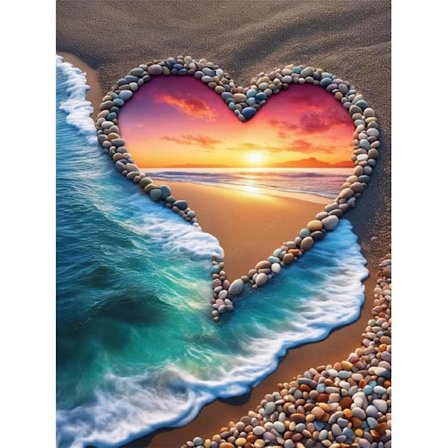 Strand Diamantmålningssatser för vuxna, Kärlek Diamantkonstsatser för nybörjare, DIY Full Round Drill Paint by Diamonds, Solnedgång Diamantkit Hem 