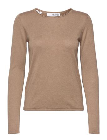 Slflydia Ls Knit O-Neck Brown Selected Femme