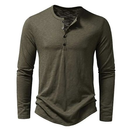 Herre Cotton Button T-skjorte Henley Neck Langermet Casual Ensfarget T-skjorter