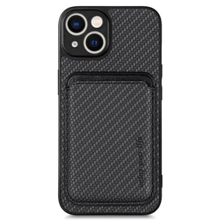 Telefontaske til iPhone 15 kortholder Carbon Fiber - Sort