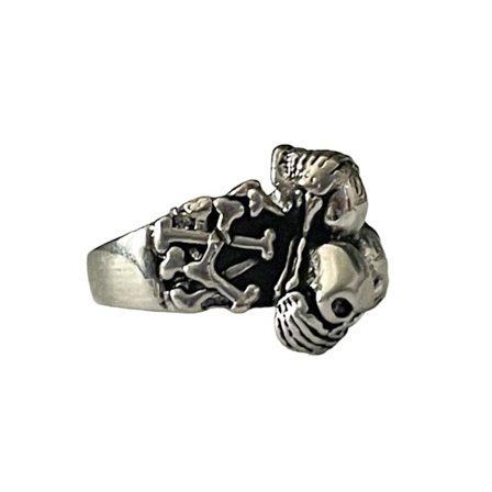 Cool Silver Ring med 3 st Döskallar & Benknotor - Stl 21,5