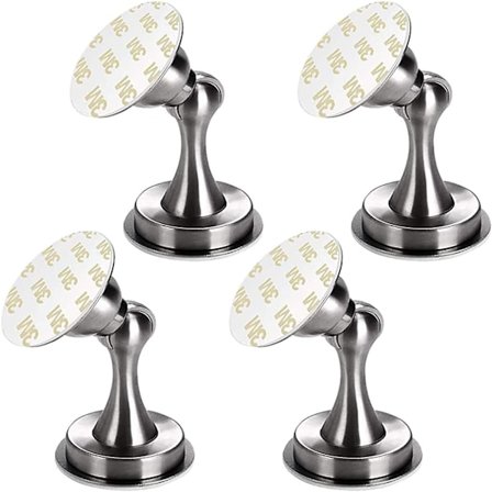 Magnetic Door Stop, 4 Pack Stainless Steel Brushed Door Stopper, Wall Or Floor Mounted Metal Door Catch,no Drilling Self Adhesive Doorstop (silver)