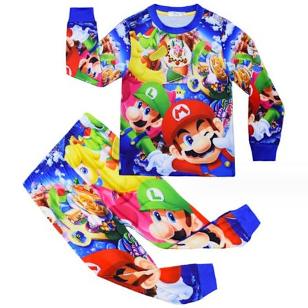 Super Mario Bros. Pyjamassæt til Børn Langærmet Bukser Nattøj A