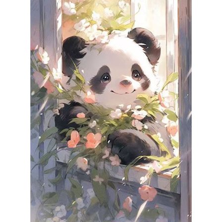 30x40CM Käsintehty 5D Art Diamond Painting - Kukka Ikkuna Panda, s