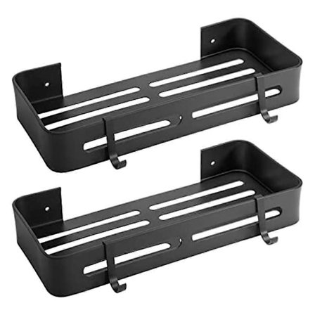 Brusehylde Badeværelse Opbevaringshylde Vægmonteret Justerbar Brusehylde Med 4 Kroge, ikke-boret Bruse