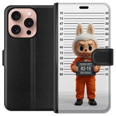Yhteensopiva Lompakkokotelo Apple Apple iPhone 16 Pro Söpö piirretty pupuhahmo vankilavaatteissa ja vankinumerolla taustana mittamerkinnät