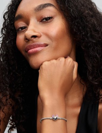 Pandora Disney Stitch Snake Chain Sterling Silver Bracelet With Purple, Black And Blue Enamel - Silver - 17 CM