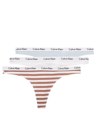 Calvin Klein Thong 3PK 642 BLUE/WHITE/RAINE Klær