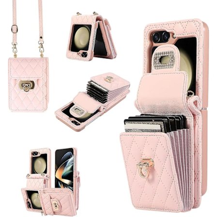 Galaxy Z Flip 5 Lompakkokotelo, crossbody Pehmeä Nahkakotelo Samsung Galaxy Z Flip 5:lle 6 Korttipaikalla