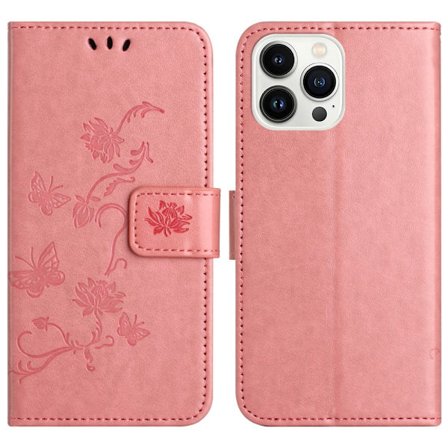 Läderfodral Fjärilar iPhone 16 Pro Max Rosa