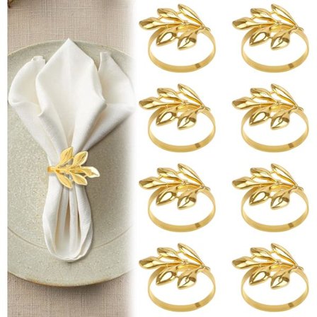 8 kpl kultaiset lautasliinarenkaat, kultainen lautasliinapidike