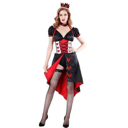 Queen Of Hearts Alice In Wonderland Kostym Poker Queen Cosplay Halloween Maskerad Kostym Sexig klänning